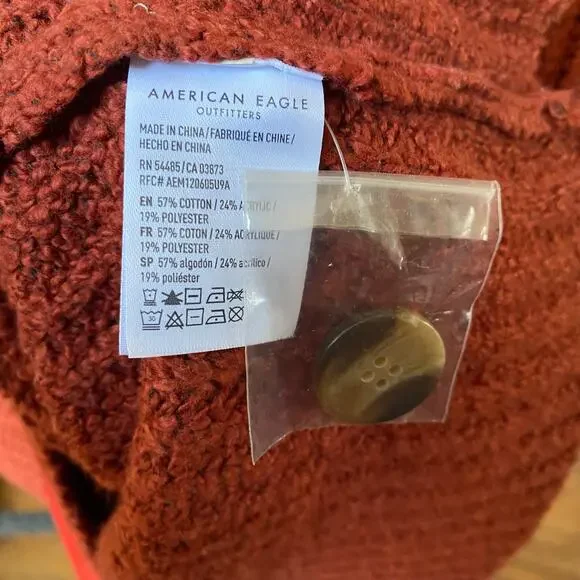 AEO Rust Orange Red Knit Cozy Cardigan Sweater Womens Size Large New - Picture 8 of 9